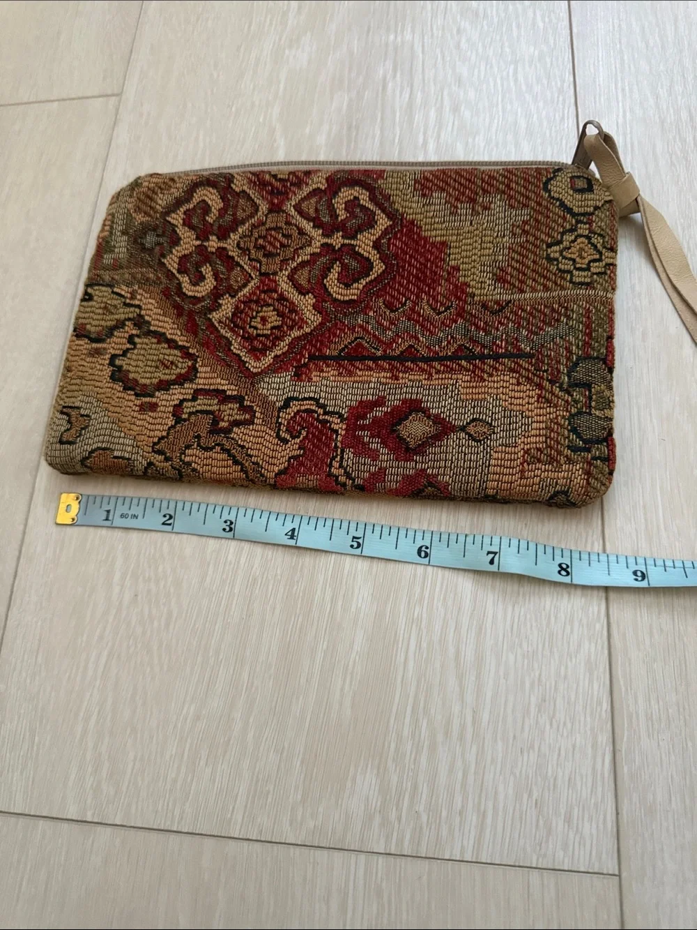 Woven Tapestry Zip Make Up Cosmetic Pouch in Red & Brown
